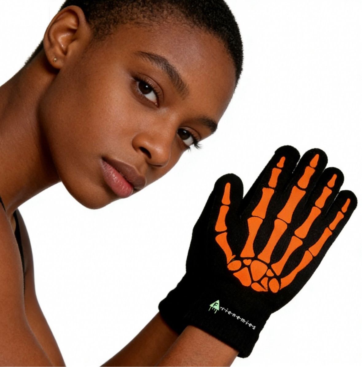 Glow Knit Bone Skull Gloves